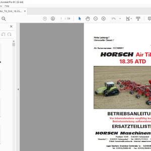 Horsch Air Till Drill 18.35 ATD Betriebsanleitung & Ersatzeilliste 33780001 - PDF DOWNLOAD (German)