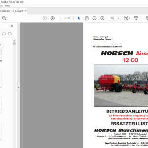 Horsch Airseeder 12 CO Betriebsanleitung & Ersatzeilliste 33007701 - PDF DOWNLOAD (German)