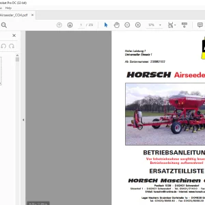 Horsch Airseeder 4 CO Betriebsanleitung & Ersatzeilliste 33060193 - PDF DOWNLOAD (German)