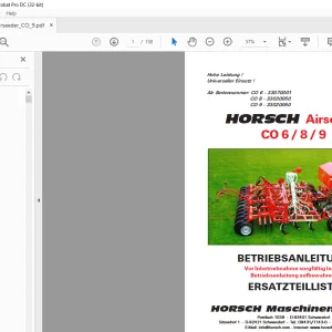 Horsch Airseeder CO 6-8-9 Betriebsanleitung & Ersatzeilliste - PDF DOWNLOAD (German)