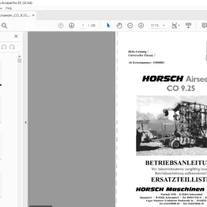 Horsch Airseeder CO 9.25 Betriebsanleitung & Ersatzeilliste - PDF DOWNLOAD (German)
