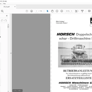 Horsch Doppelscheibenschar - Drillmaschine DS 6 Betriebsanleitung & Ersatzeilliste - PDF DOWNLOAD (German)