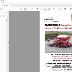 Horsch Doppelscheibenschar - Drillmaschine DS-D 3 Betriebsanleitung & Ersatzeilliste 23010127 - PDF DOWNLOAD (German)