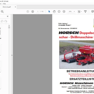 Horsch Doppelscheibenschar Drillmaschine DS-D 6 Betriebsanleitung & Ersatzeilliste - PDF DOWNLOAD (German)