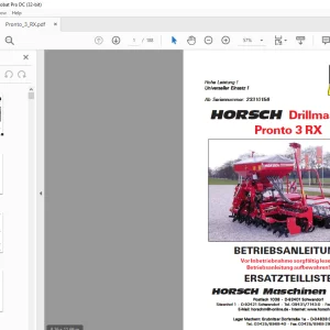 Horsch Drillmaschine Pronto 3 RX Betriebsanleitung & Ersatzteilliste 23310156 - PDF DOWNLOAD (German)