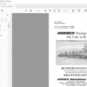 Horsch Flachgrubber FG7.50 FG5.70 Betriebsanleitung & Ersatzteilliste - PDF DOWNLOAD (German)