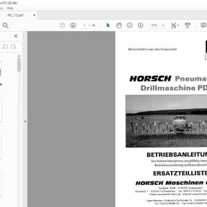 Horsch Pneumatische Drillmaschine PD 12 Betriebsanleitung & Ersatzeilliste - PDF DOWNLOAD (German)