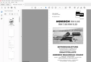 Horsch RW6.60 RW7.60 RW8.20 Betriebsanleitung & Ersatzteilliste - PDF DOWNLOAD (German)