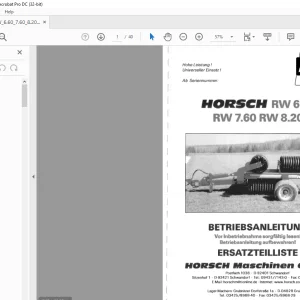 Horsch RW6.60 RW7.60 RW8.20 Betriebsanleitung & Ersatzteilliste - PDF DOWNLOAD (German)