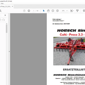 Horsch Simba Culti Press 3.3 - 6.6 Ersatzteilliste 29070001 - PDF DOWNLOAD