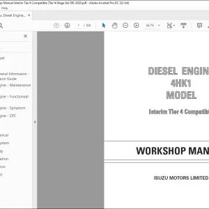 Isuzu Diesel Engine 4HK1  Interim Tier 4 Compatible Workshop Manual - PDF DOWNLOAD