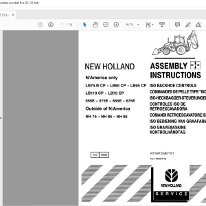 NEW HOLLAND ISO BACKHOE CONTROLS ASSEMBLY INSTRUCTIONS Manual 6045893180 - PDF DOWNLOAD (EN-IT-ES-DE-FR)