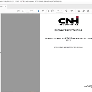 CNH Quick coupler line kit (boom line) with hose burst check valve (HBCV) - CX350D, CX370D Crawler excavator INSTALLATION INSTRUCTIONS Manual 47929366 - PDF DOWNLOAD (EN-IT-ES-DE-FR-PT-NL-DAN)