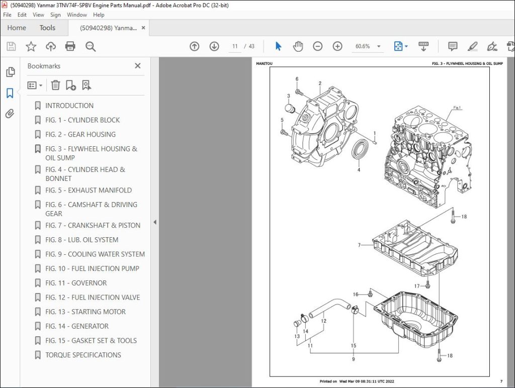 Yanmar 3tnv74f Spbv Engine Parts Manual 50940298 Pdf Download