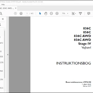Case 836C 856C 836C AWD 856C AWD Stage IV Vejhøvl Instruktionsbog Manual(47976150) - PDF DOWNLOAD (Danish)