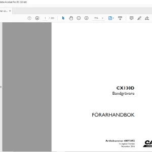 Case CX130D Bandgrävare FÖRARHANDBOK Manual 48073452 - PDF DOWNLOAD (SWEDISH)