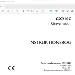Case CX210C Gravemaskin Instruktionsbog Manual(47511003)  - PDF DOWNLOAD (Danish)
