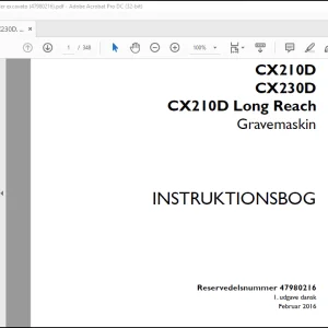 Case CX210D CX230D CX210D Long Reach Gravemaskin INSTRUKTIONSBOG(47980216) - PDF DOWNLOAD (Danish)