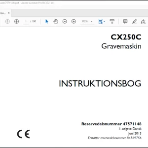 Case CX250C Gravemaskin Instruktionsbog Manual(47571148)  - PDF DOWNLOAD (Danish)
