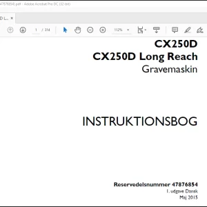 Case CX250D CX250D Long Reach Gravemaskin Instruktionbog Manual(47876854)  -  PDF DOWNLOAD (Danish)
