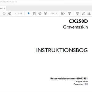Case CX250D Gravemaskin Instruktionsbog Manual(48073551)  - PDF DOWNLOAD (Danish)