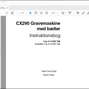 Case CX290 Gravemaskine med bælter Instruktionsbog Manual(6-31962) -  PDF DOWNLOAD (Danish)