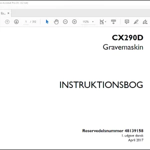 Case CX290D Gravemaskin Instruktionsbog Manual(48139158) -  PDF DOWNLOAD (Danish)