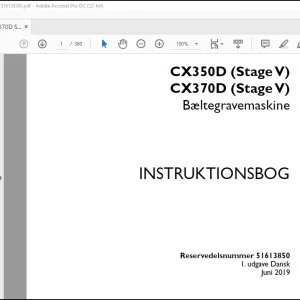 Case CX350D CX370D (Stage V) Bæltegravemaskine INSTRUKTIONSBOG Manual(51613850) - PDF DOWNLOAD (Danish)