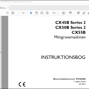 Case CX45B CX50B Series 2 CX55B Minigravemaskinen Instruktionbog Manual(47528406)  -  PDF DOWNLOAD (Danish)