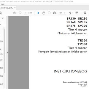 Case SR130, SR160, SR175, SR250, SV185, SV300 Tier 4 Alpha Series Skid Steer Loader - TR320, TV380 Tier 4 Instrktionsbog Manual(84577463)-PDF DOWNLOAD (Danish)