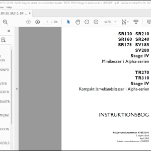 Case SR130, SR210, SR160, SR240, SR175, SV185, SV280 Stage IV alpha series minilæsser, TR270, TR310 Stage IV alpha series Instruktionsbog Manual (47853391)  - PDF DOWNLOAD (Danish)