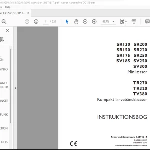 Case SR130,SR150,SR175,SR200,SR220,SR250,SV185,SV250,SV300, Minilæsser TR270 TR320 TV380 Kompakt larvebåndslæsser INSTRUKTIONSBOG Manual(84571617) - PDF DOWNLOAD (Danish)