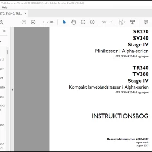 Case SR270, SV340, TR340, TV380 Stage IV Alpha-serien SSL og CTL Instrktionsbog Manual(48064807)-PDF DOWNLOAD (Danish)