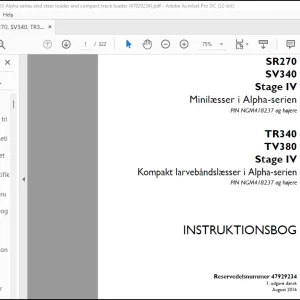 Case SR270, SV340, TR340, TV380 Stage IV Alpha-serien minilæsser og kompakt bæltelæsser Instrktionsbog Manual(47929234)-PDF DOWNLOAD (Danish)