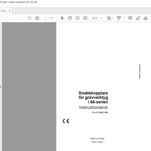 Case Snabbkopplare för grävverktyg i 88-serien Instruktionsbok Manual 9-79861 - PDF DOWNLOAD (SWEDISH)