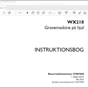 Case WX218 Gravemaskine på hjul INSTRUKTIONSBOG Manual(47987005)  - PDF DOWNLOAD (Danish)