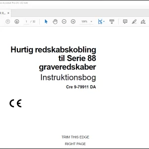 Case til Serie 88 Hurtig redskabskobling graveredskaber Instruktionsbog Manual(9-79911)-PDF DOWNLOAD(Danish)