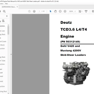 Deutz TCD3.6 L4 T4 Engine Gehl V420 & Mustang 4200V Skid-Steer Loaders Parts Manual 50950440 - PDF DOWNLOAD