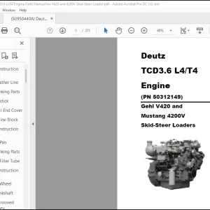 Deutz TCD3.6 L4 T4 Gehl V420 and Mustang 4200V Skid-Steer Loader Engine Parts Manual 50950440 - PDF DOWNLOAD