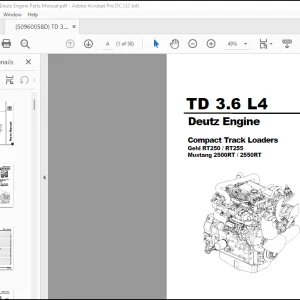 Deutz TD 3.6 L4 Engine Gehl RT250 RT255 Mustang 2500RT 2550RT Compact Track Loaders Parts Manual 50960058D - PDF DOWNLOAD