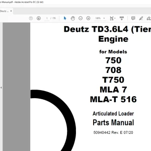Deutz TD3.6L4 (Tier 4) Engine for Models 750 708 T750 MLA 7 MLA-T 516 Articulated Loader Parts Manual 50940442 - PDF DOWNLOAD