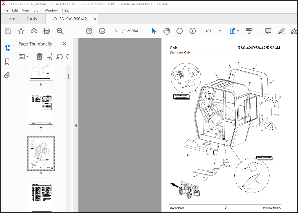 GEHL RS6-42 RS8-42 RS8-44 Telescopic Handlers Parts Manual(913319 ...