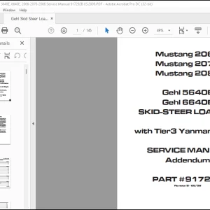 Gehl 5640E 6640E Mustang 2066 2076 2086 with Tier3 Yanmar Engine Skid Steer Loader Service Manual 917292B 05.2009 - PDF DOWNLOAD