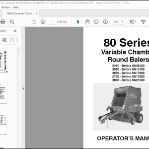 Gehl 80 Series 2480 2580 2680 2780 2880 Variable Chamber Round Balers Operator's Manual 909804 - PDF DOWNLOAD
