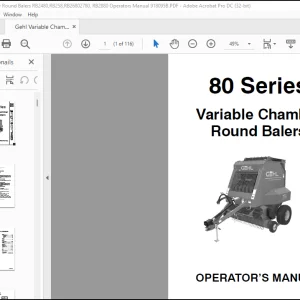 Gehl 80 Series Variable Chamber Round Balers Operator's Manual 918095B - PDF DOWNLOAD