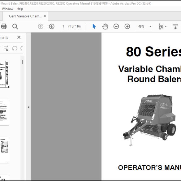 Gehl 80 Series Variable Chamber Round Balers Operator's Manual 918095B ...