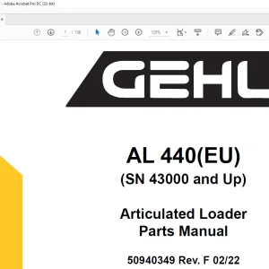 Gehl AL 440(EU) (SN 43000 and Up) Articulated Loader Parts Manual 50940349 - PDF DOWNLOAD