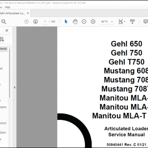 Gehl Articulated Loader 650, 750, T750 Service Manual 50940441C - PDF DOWNLOAD