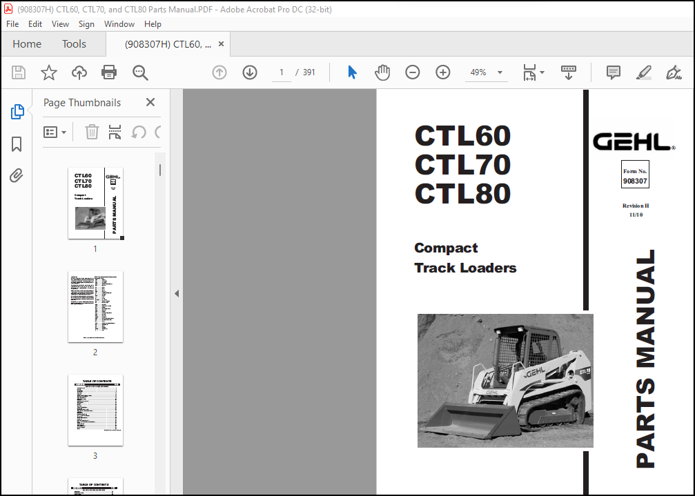 Gehl Ctl60 Ctl70 Ctl80 Compact Track Loader Parts Manual 908307 Pdf