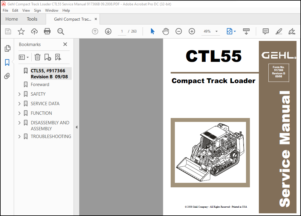 Gehl Compact Track Loader CTL55 Service Manual 917366B PDF DOWNLOAD